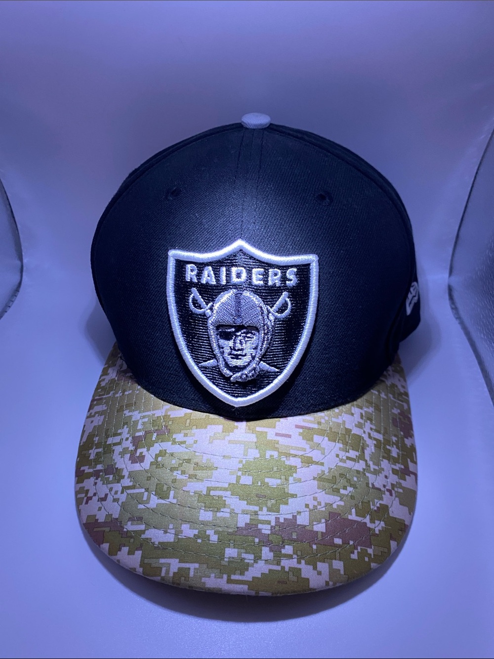 New Era Raiders Black Hat with Tan Camo Brim